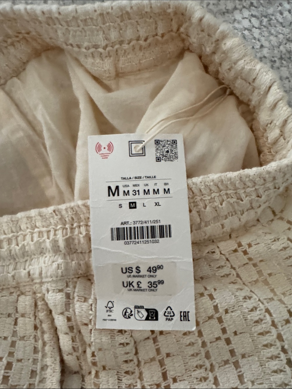 Zara Cream Crochet Drawstring Shorts - Picture 5 of 5
